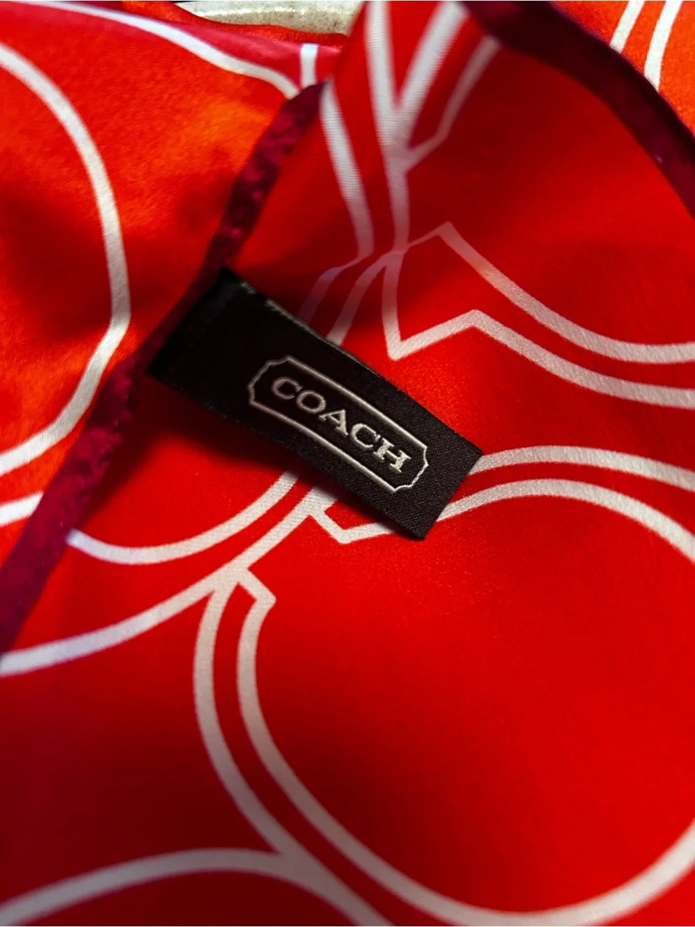 Coach Orange and White Logo Silk Scarf - Picture 3 of 3